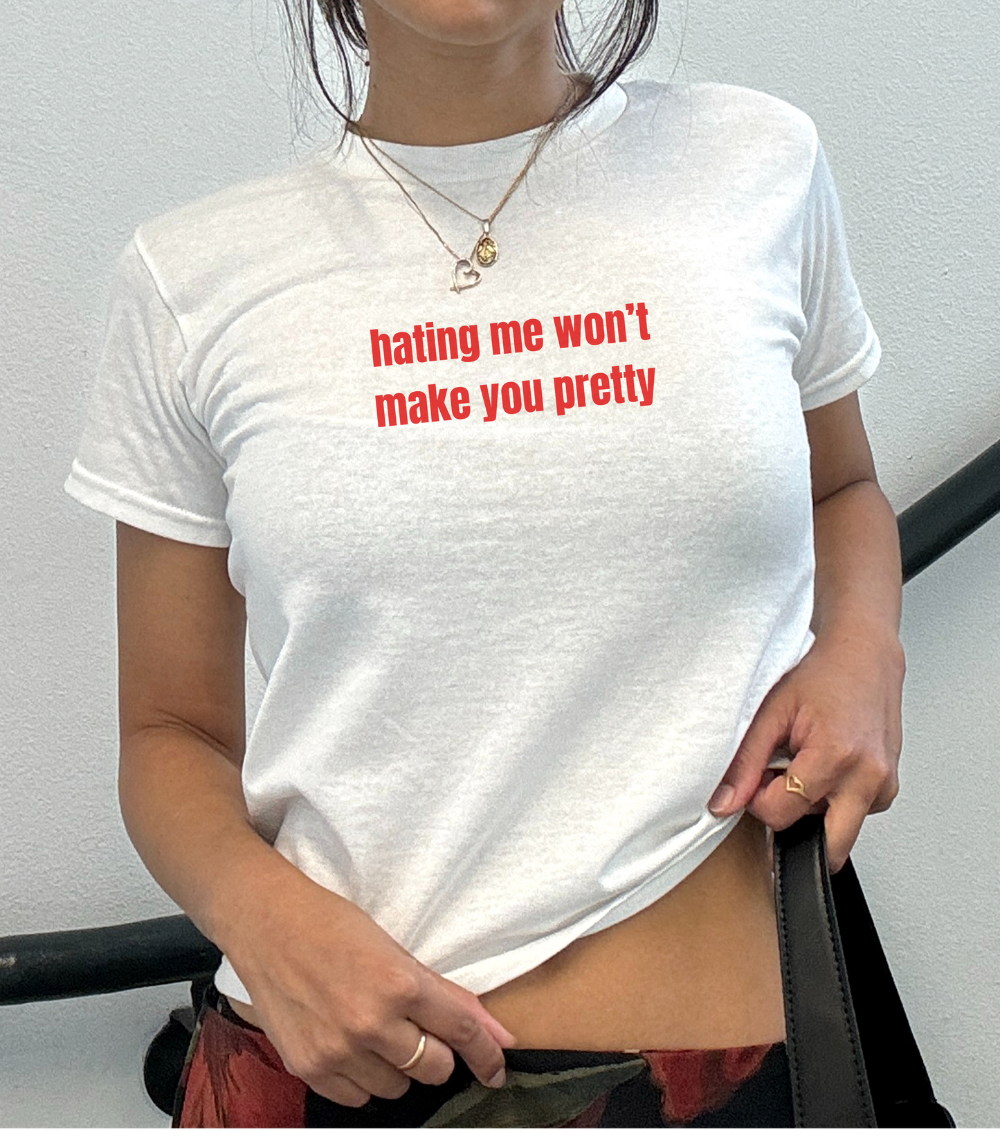 Hating me wont make you pretty crop top tee